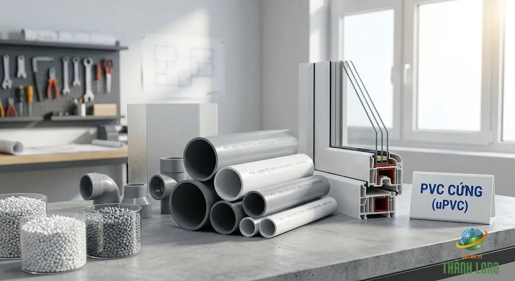 Ống nhựa, phụ kiện và thanh profile cửa làm từ PVC cứng uPVC