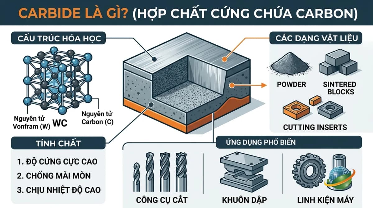 Cấu trúc, đặc tính và ứng dụng phổ biến của tungsten carbide trong dao cụ