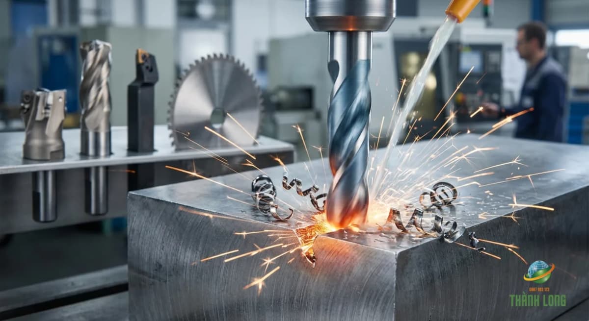 Mũi khoan thép gió HSS gia công khối kim loại trong xưởng cơ khí