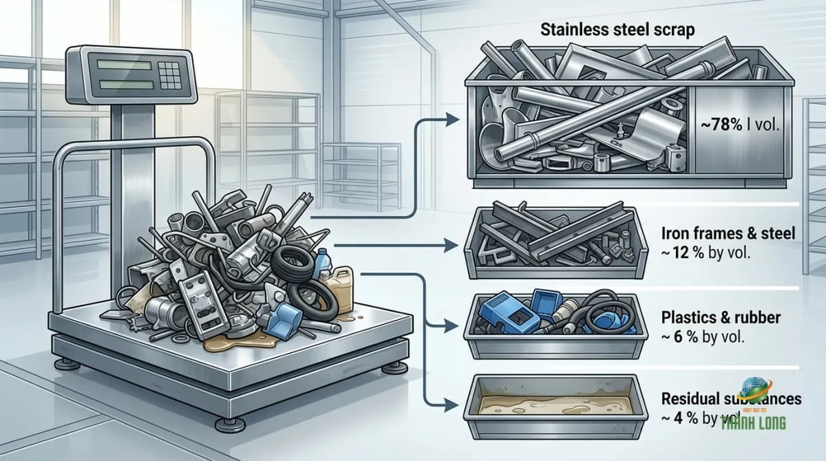 Cách tính khối lượng thuần khi trừ tạp phế liệu inox