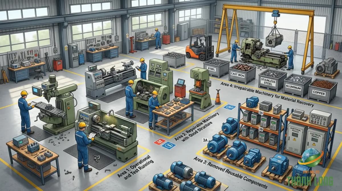 Phân loại máy còn sử dụng, máy cần sửa, linh kiện và vật liệu phế liệu