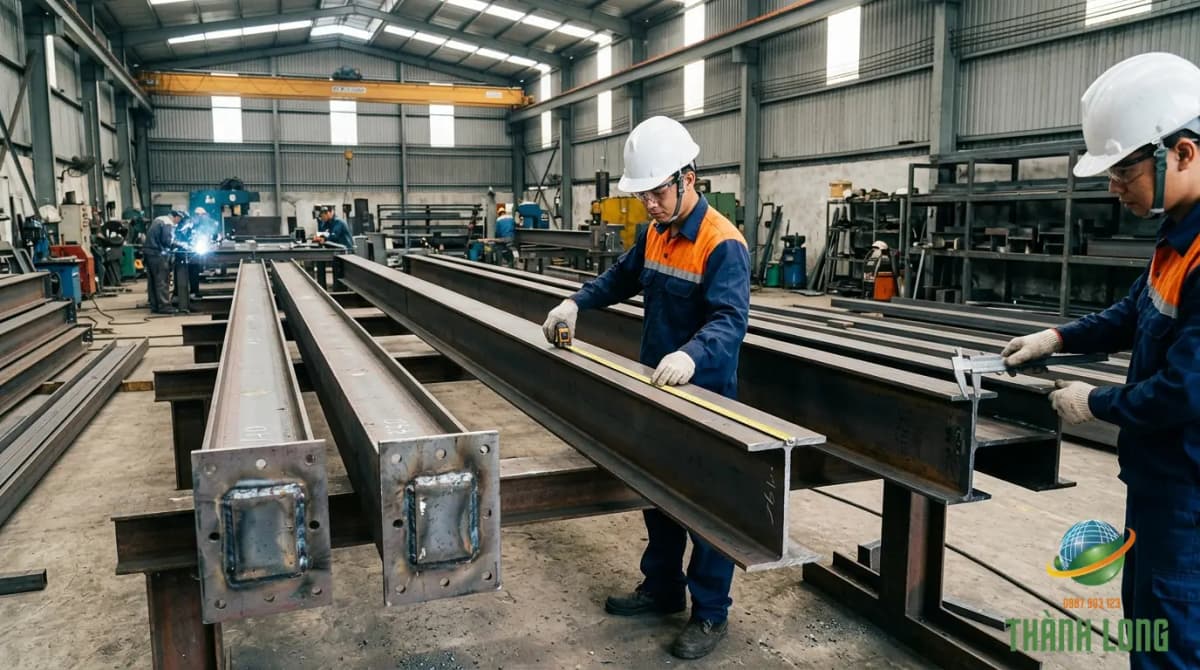 Kiểm tra quy cách và chiều dài dầm thép I H trước khi thanh lý