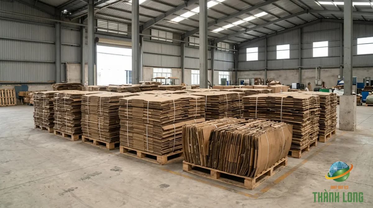 Bảo quản carton phế liệu trên pallet tại kho khô ráo