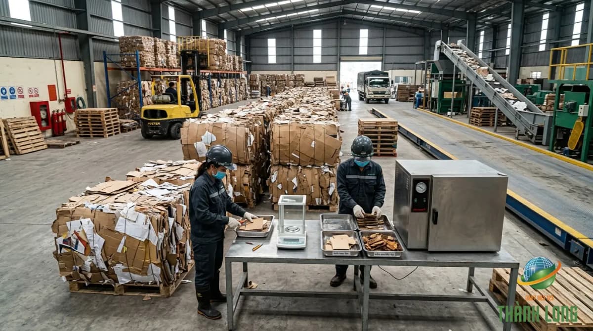 Lấy và cân mẫu đại diện để xác định độ ẩm lô carton phế liệu