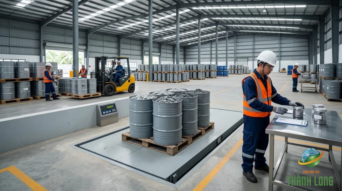 Lô xỉ thiếc công nghiệp được cân và kiểm tra tại nhà máy