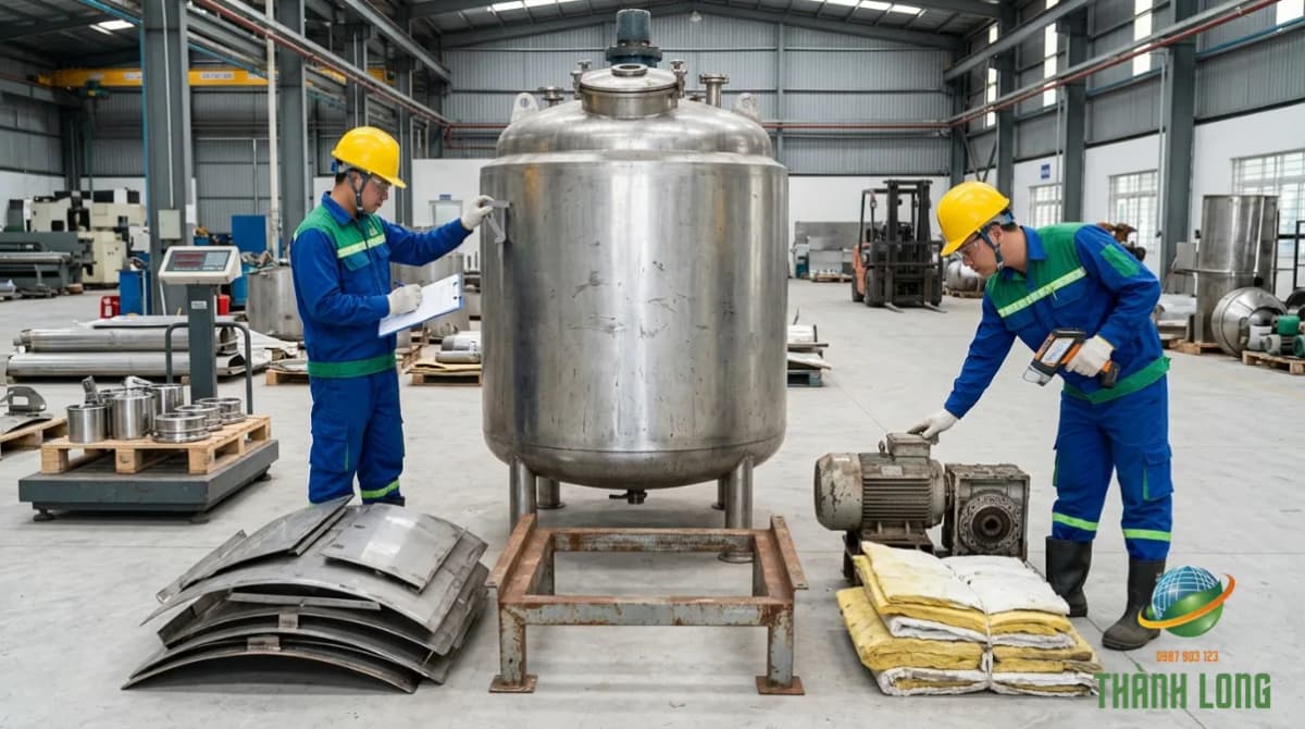 Kiểm tra từng thành phần của bồn inox cũ trước khi chốt giá