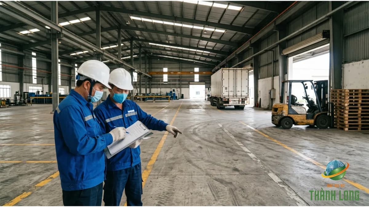 Đại diện hai bên kiểm tra mặt bằng nhà xưởng sau khi thu gom phế liệu