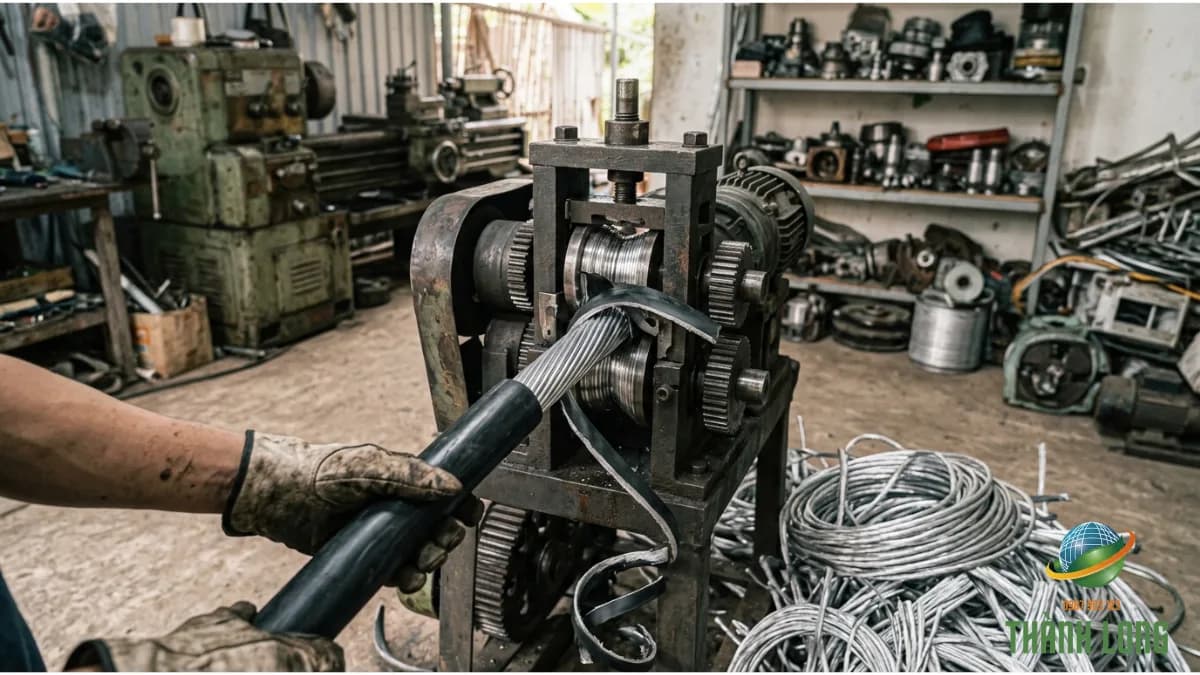 Tuốt vỏ cáp nhôm tiết diện lớn bằng máy để thu nhôm sạch