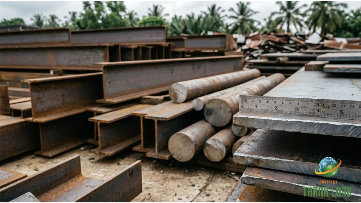 Sắt phế liệu loại 1 gồm thép tấm dày, thép hình khổ lớn và trục thép đặc ít gỉ