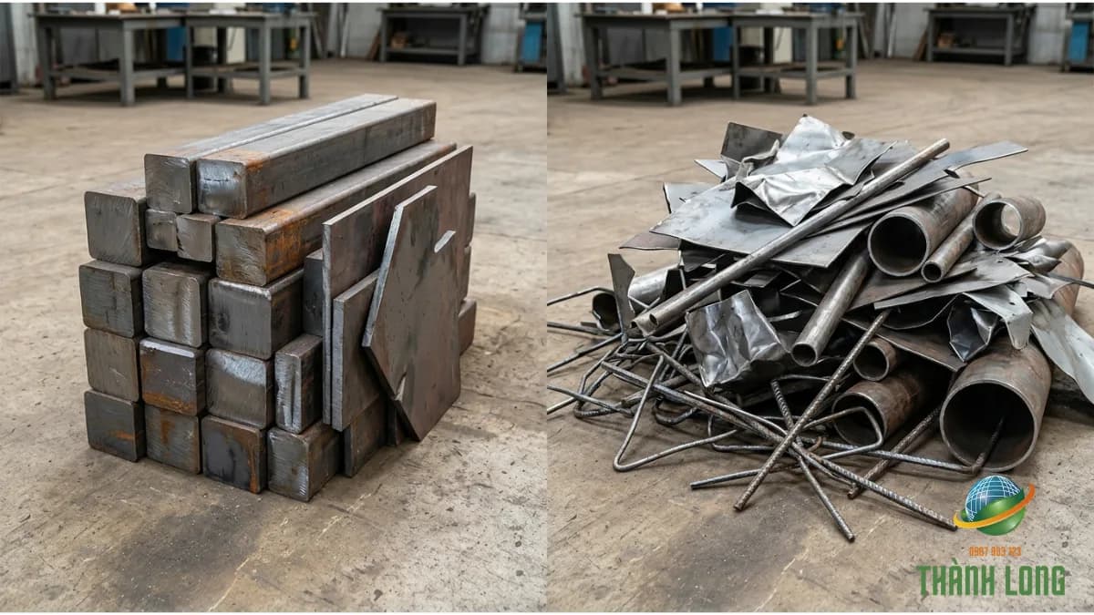 So sánh sắt đặc xếp khít với đống sắt vụn rời cùng thể tích nhưng nhiều khoảng rỗng