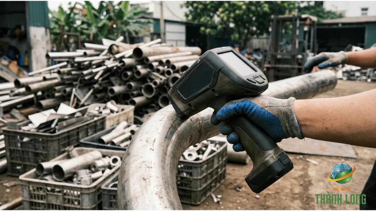 Kiểm tra mác inox phế liệu bằng máy phân tích cầm tay trước khi chia lô